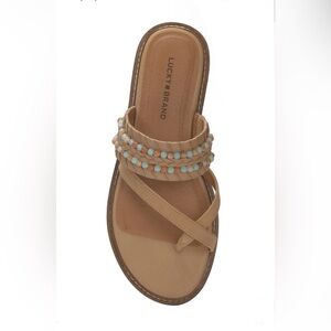 Lucky Brand KAYKEY Santa Fe Beaded Toe Ring Criss Cross Sandstorm Sandals 7 New